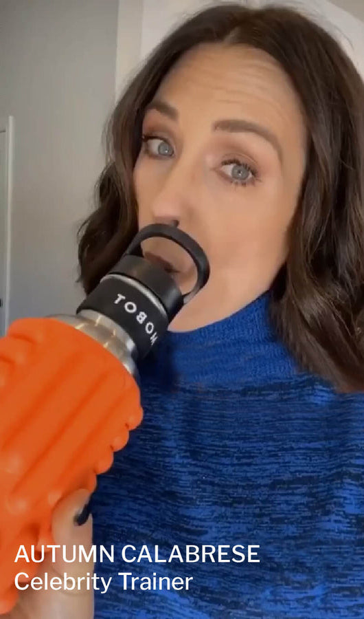 autumn calabrese celebrity trainer using mobot foam roller water bottle