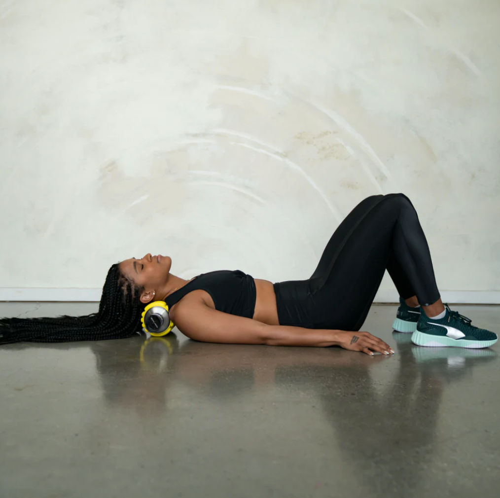 neck stretches and theraphy with foam roller water bottle mobot