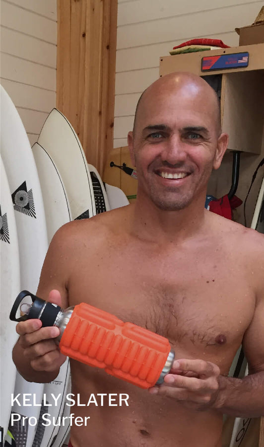 kelly slater pro surfer using mobot foam roller water bottle