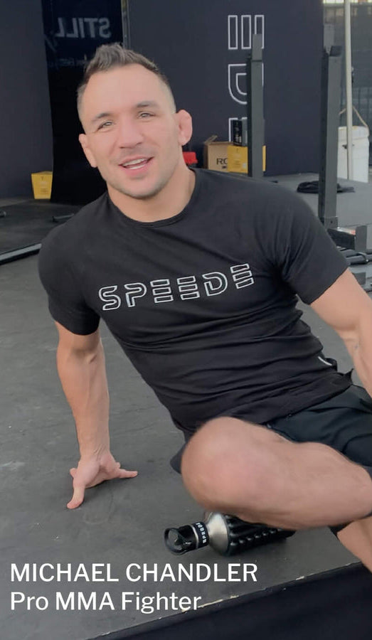 michael chandler pro mma fighter using mobot foam roller water bottle