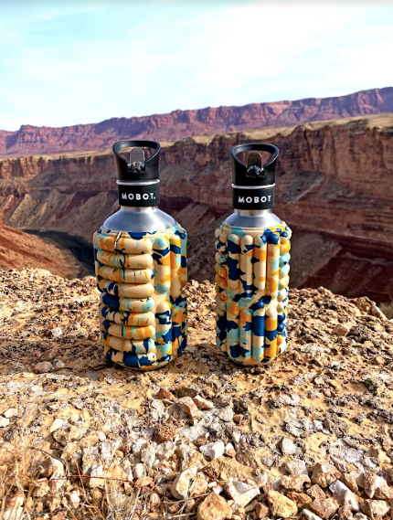 colorful Mobot foam roller water bottle and Canyon background  in the US